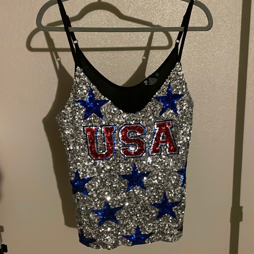 Miss Chievous USA Sequin 4th of July Tank Top Large